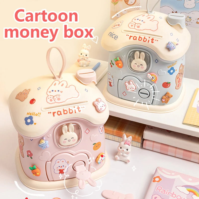 Bunny Piggy Bank Children House Coin Holder Piggy Banks Safe Box Mysterious Box Cute Room Decor Cash Savings Bills Moneybox