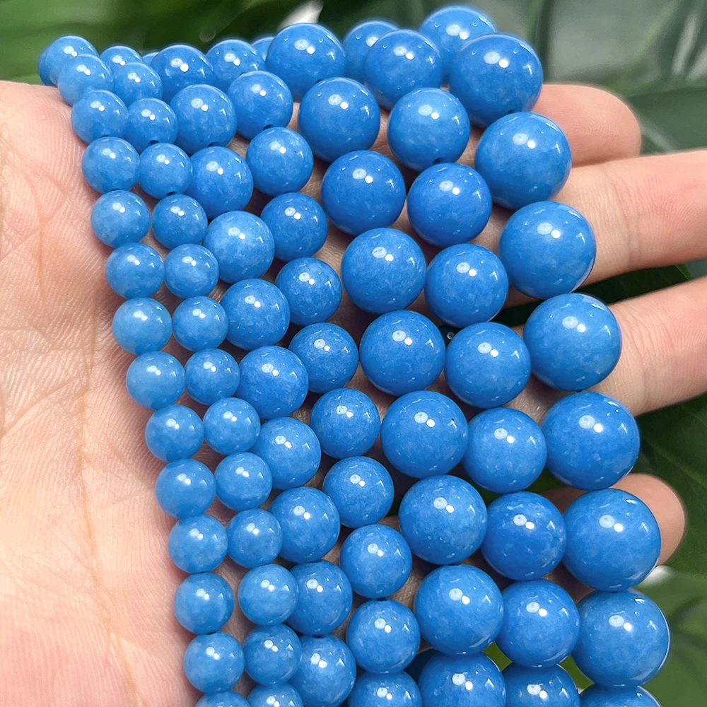 Natural Stone Beads 6-12mm Blue Angelite Round Loose Spacer Beads for Jewelry Making DIY Bracelets Earring Accessories