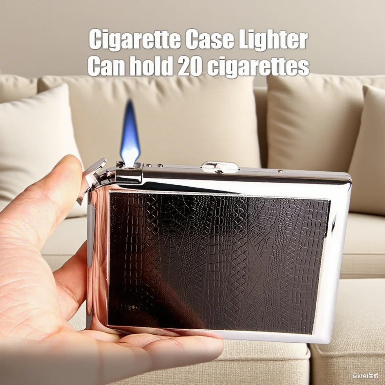

Newest (20 Cigarettes) Black Leather Metal Cigarette Case and Inflatable Butane Gas Lighter Standard Thick Cigarette Accessories