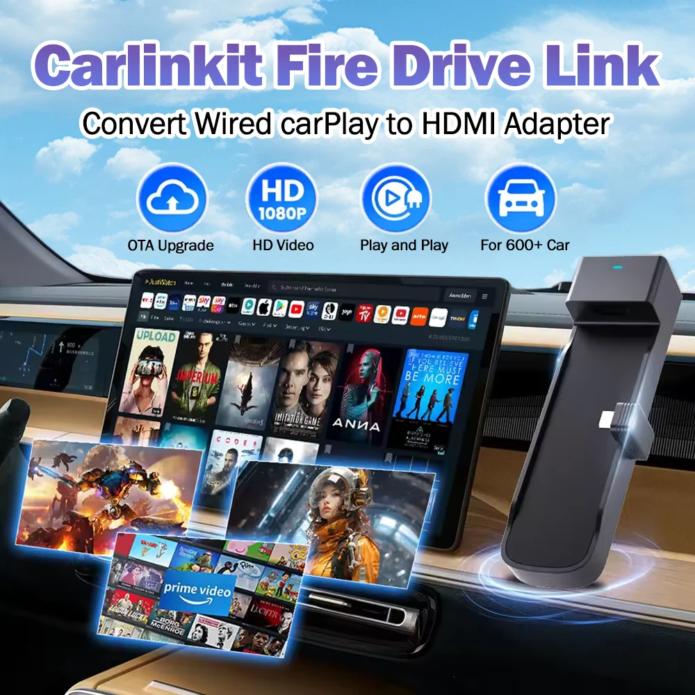 

Carlinkit FireDrive Link Car TV HDMI Adpater for Fire TV Stick Wired CarPlay Streaming Box Video Playback HD 1080P OTA Upgrade