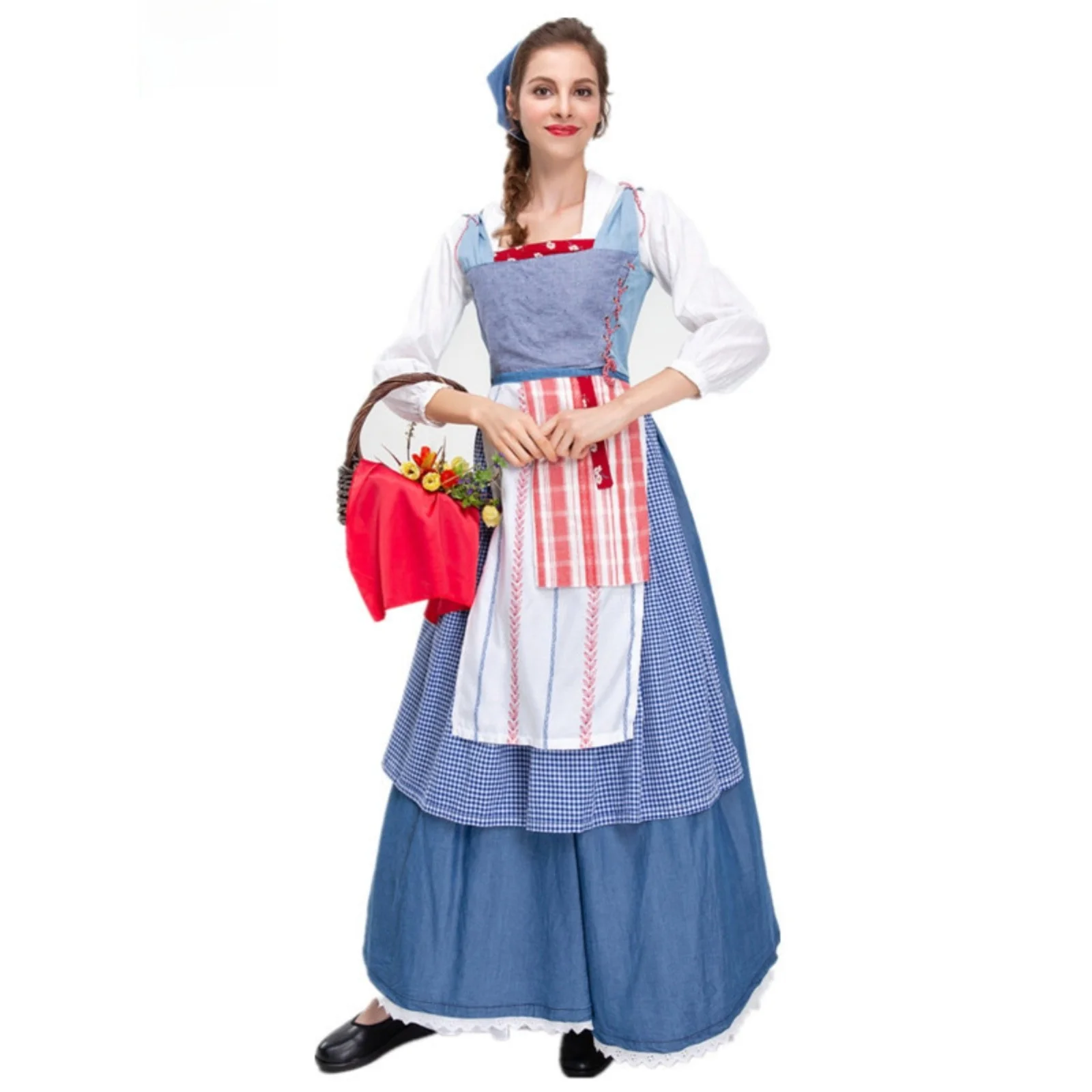 ชุดคอสเพลย์แม่บ้านสไตล์ชนบทสำหรับผู้ใหญ่ ชุดแฟนซีสำหรับการแสดง ชุดเดรสแฟชั่นสตรี