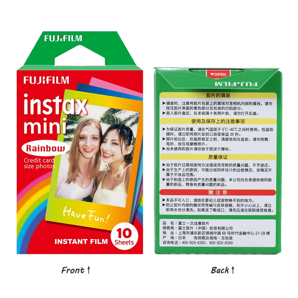 For Instax Mini Rainbow Film 10-50 Sheets For Fujifillm Instant Mini 12/7+/8/9/11/25/70Camera Instax Mini Colorfilm Photo Paper