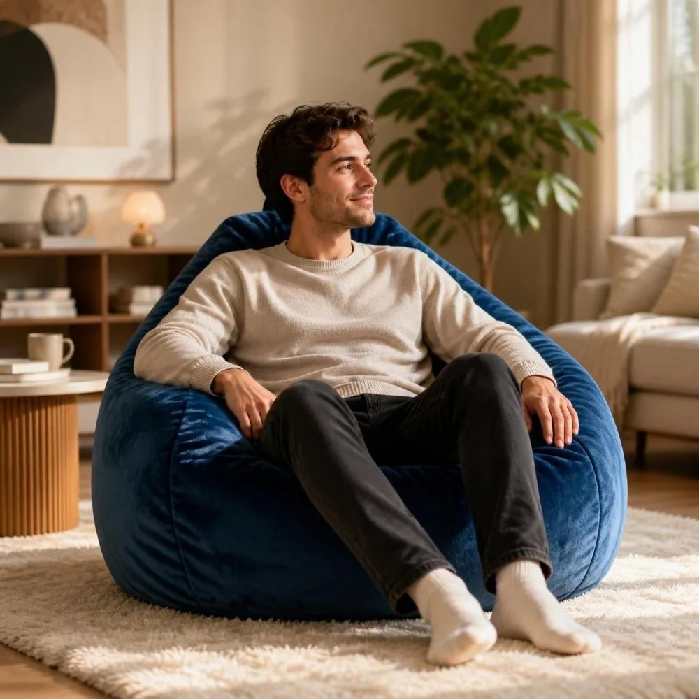 Versatile Fabric Bean Bag Chair Cover No Filling Washable Puff Couch Cover Removable Soft Storage Bag Room