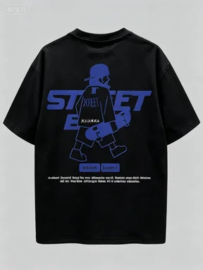 Vintage T-Shirt Skateboard Boy Silhouette Graphic 2026 Unisex Tee Back Blue Skater Figure Street Letter  Oversized Streetwear