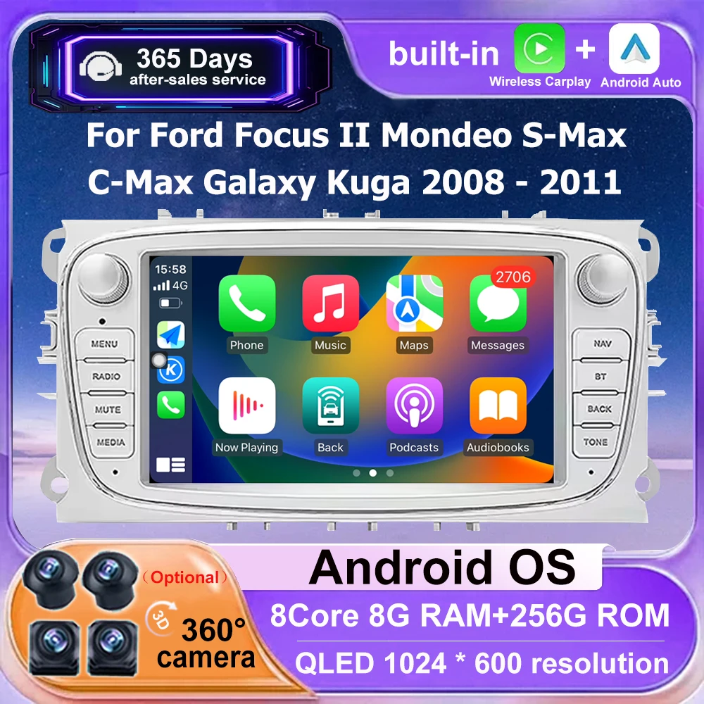 7 Inch For Ford Focus II Mondeo S-Max C-Max Galaxy Kuga 2008-2011 Android 16 Auto Car Radio Multimedia Player GPS Navigation DSP