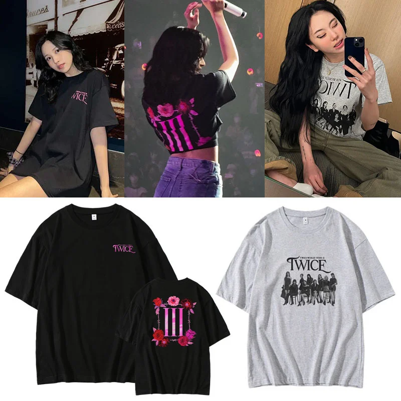 Korean Fashion K POP K-POP TWICE 4TH WORLD TOUR Ⅲ T-shirt Women Men Y2K Streetwear Hip Hop Tee Shirts Kawaii Tops KPOP Clothes