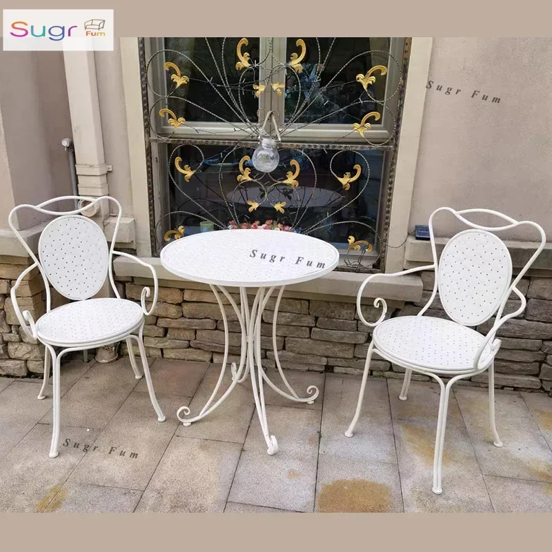 

Balcony wrought iron table and chair set, courtyard furniture, color table and chair three-piece set, cafe table and chair leisu