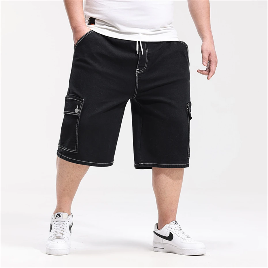 Black Denim Shorts Men Plus Szie 6XL Summer Jeans Shorts Baggy Cargo Shorts Fashion Elastic Waist Short Pants Male Big Size