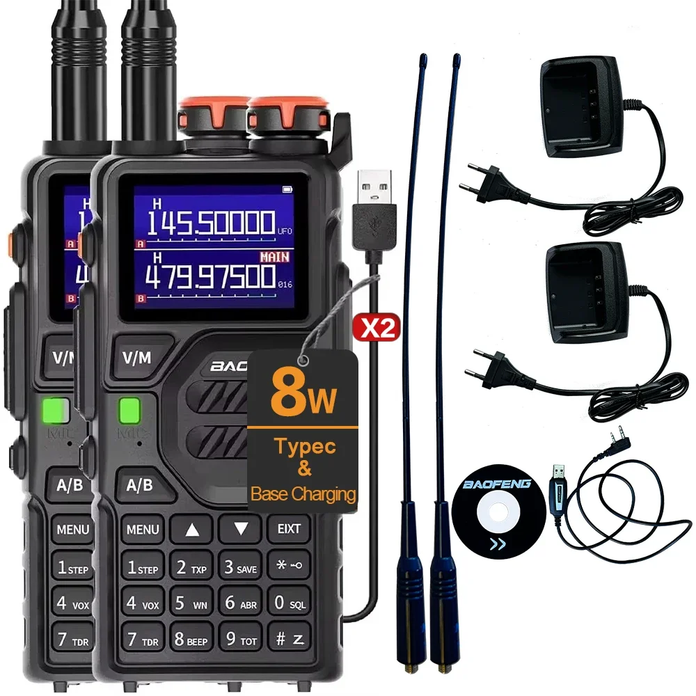 

2x рация Baofeng UV-K5 PLUS, многодиапазонная беспроводная частота копирования, 999 каналов, NOAA FM Type-C, двусторонняя радиолюбитель дальнего действия
