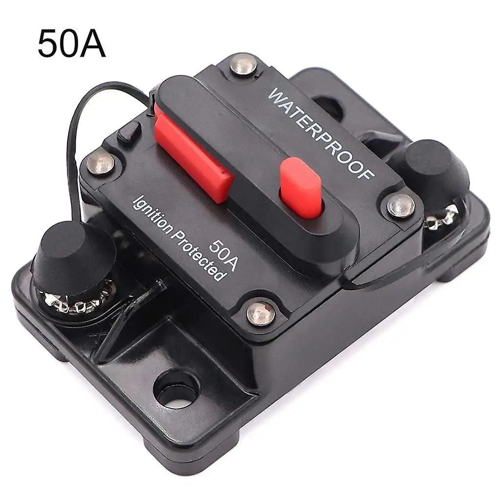

50A Manual Reset Waterproof Inline Fuse Circuit Breaker for Marine Trolling Motors, Boat, ATV, 12V-42VDC, IP67, Black