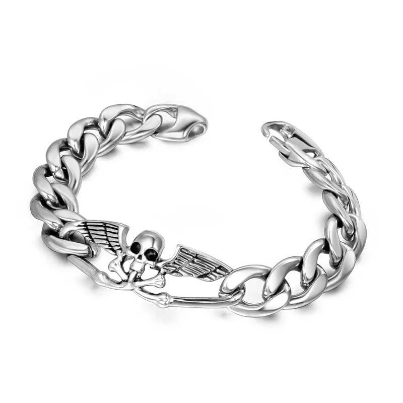 

Titanium Steel Popular Jewelry Retro Skull Death Wing Titanium Steel Bracelet Trendy Cool Men's and Women's Fashion Bracelet CE4
