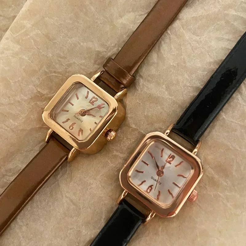 Montre-bracelet élégante pour femme, petit cadran carré, bracelet en cuir fin, montres décontractées pour femme