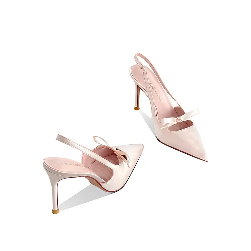 

Pink Fairy style Openwork Bow High Heels and Pointed Back Hollow Sandals