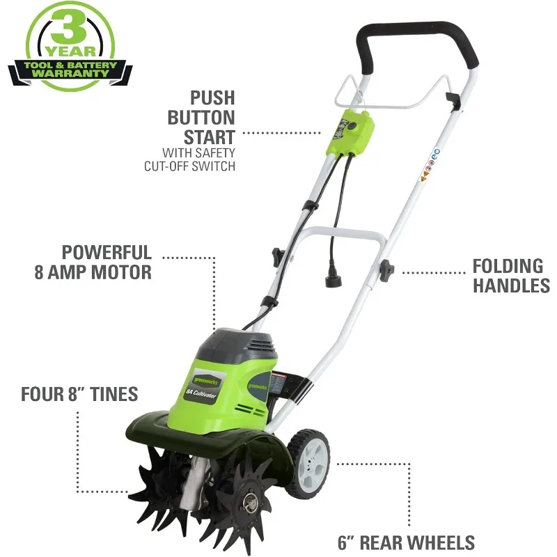 Greenworks 8 Amp 10-Inch Corded Tiller, 27072