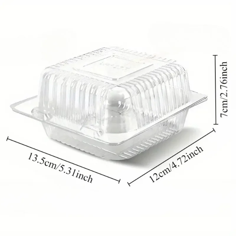 50Pcs Disposable Clear Clamshell Food Boxes, Plastic Hinged Containers for Cake Salad, Wedding Birthday Party Packaging Supplies