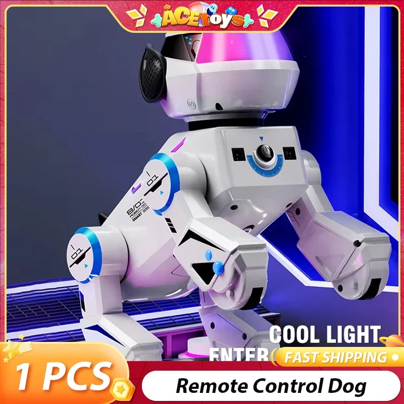 Cão de controle remoto tecnologia bonito com luz 1 clique controle inteligente tecnologia sem fio dublê brinquedo animal mecânico