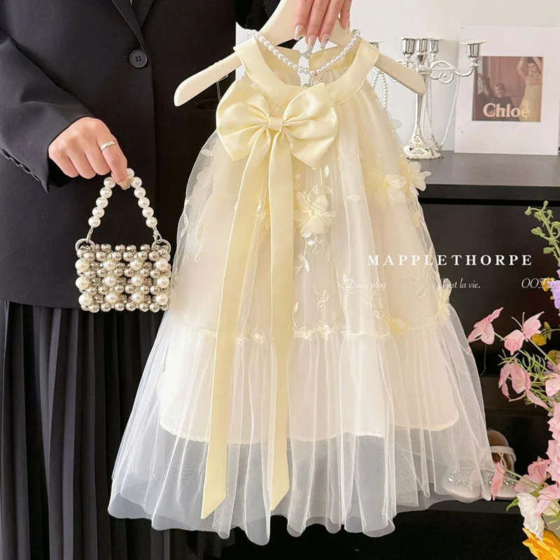 

Baby Girl Dress 3D Embroidered Flowers Camisole Dress Cool And Breathable beach for birthday party Evening Prom Holiday Costume