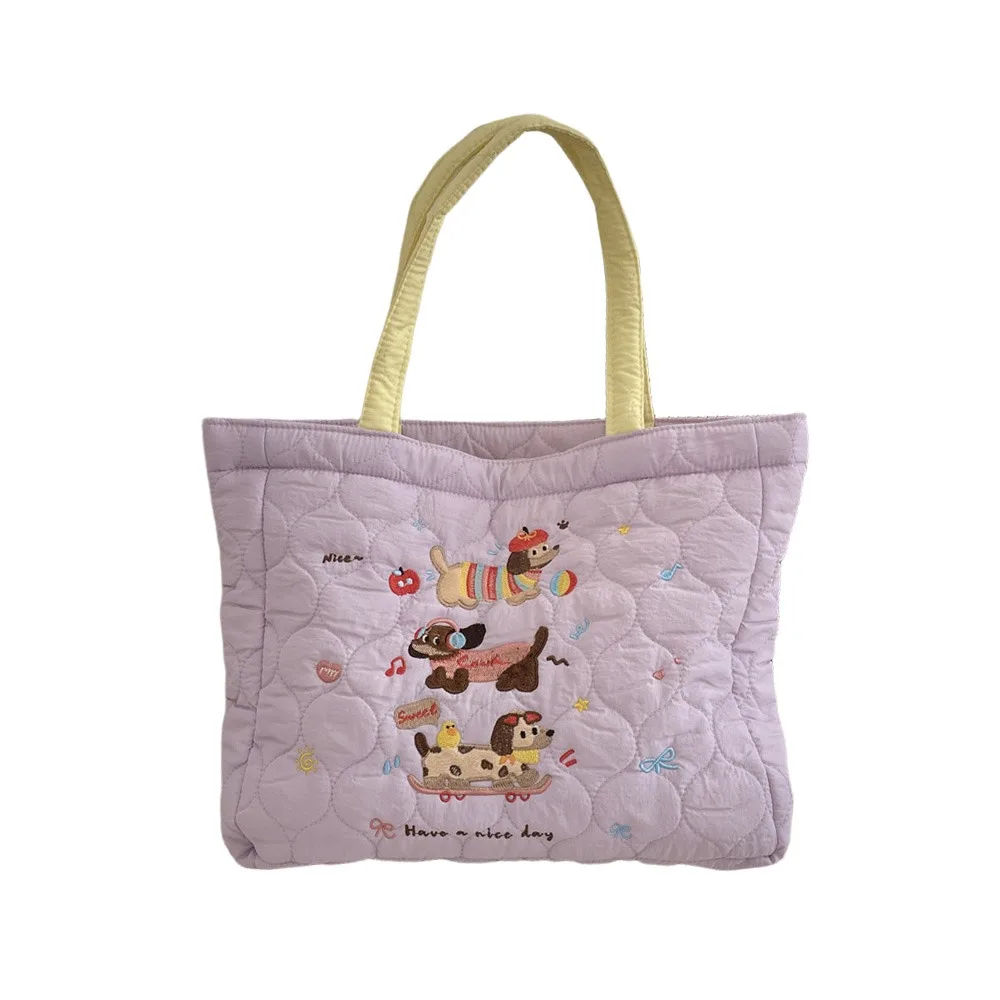 

Сумка с вышивкой милого котенка и щенка, большая вместительная сумка для мамы с вышивкой, корейская сумка INS для подмышек для женщин и девочек