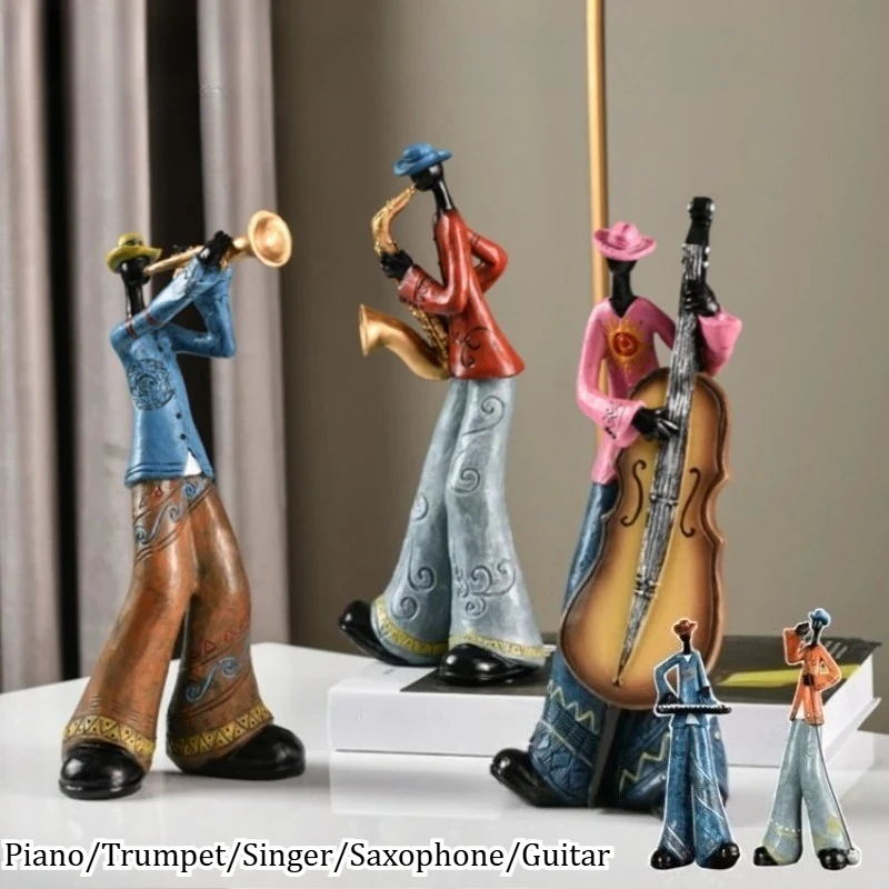 Vintage Band Figures Piano/Trumpet/Singer/Saxophone/Guitar Living Room Decoration Study/TV Cabinet Resin Handicraft Home Decor