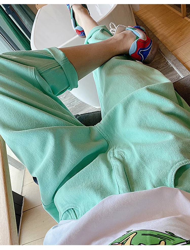 Green Pregnant Woman Summer Pants Maternity Clothes High Waist Pregnancy Belly Trousers Plus Size Cotton Linen Cropped Pants