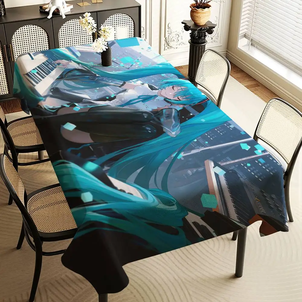 H-Hatsune Miku Anime Themed Polyester Tablecloths Cute Designs For Home Kitchens Dining Rooms Patios Tablecloth Decoration
