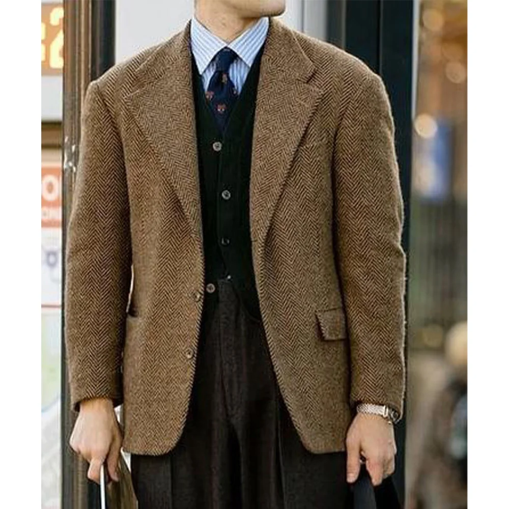 

Mens Herringbone Suit Jacket Single Breasted Comfortable Breathable Slim Fit Blazer Business Casual Mens Jacket Modern Tailored