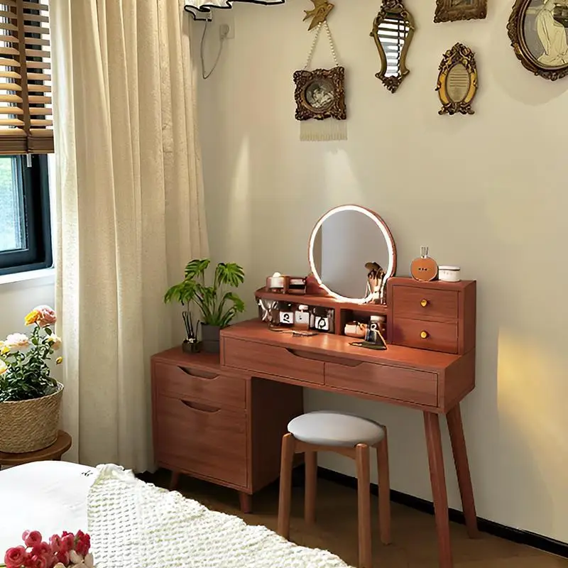 

Dressing master bedroom dressing table 2025 new retro new Chinese style bedside desk small apartment storage cabinet integrated