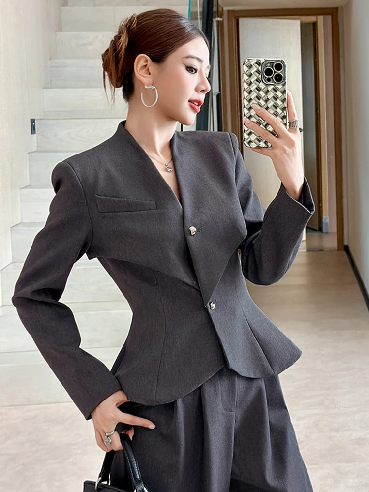 ملابس الشارع النسائية مناسبة رسمية للأعمال قميص مكون من قطعتين قميص أنيق للسيدات Mujer ذو طية صدر السترة بلوزة غير رسمية موضة الخريف #2