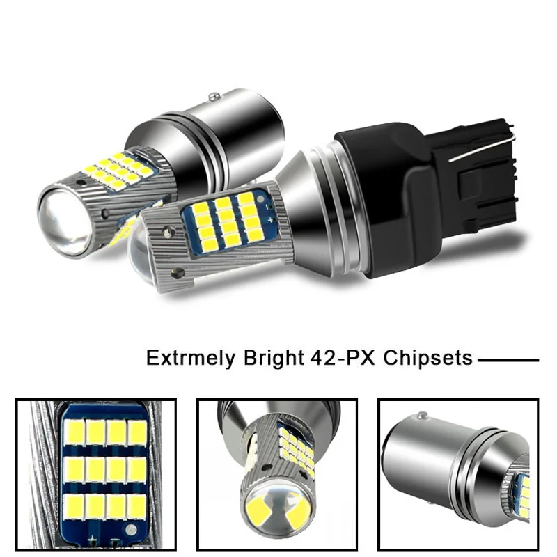 2Pcs LED Car Tail Bulb Brake Reverse DRL Signal Light 12V 1156 BA15S P21W 1157 BAY15D P21/5W 7443 W21/5W T20 42SMD