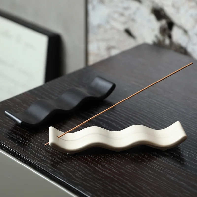 Wabi Sabi Ins Style Ceramic Incense Holder, Creative Home Line Incense Burner Base, Aromatherapy Tray Decor Ornament For Desktop