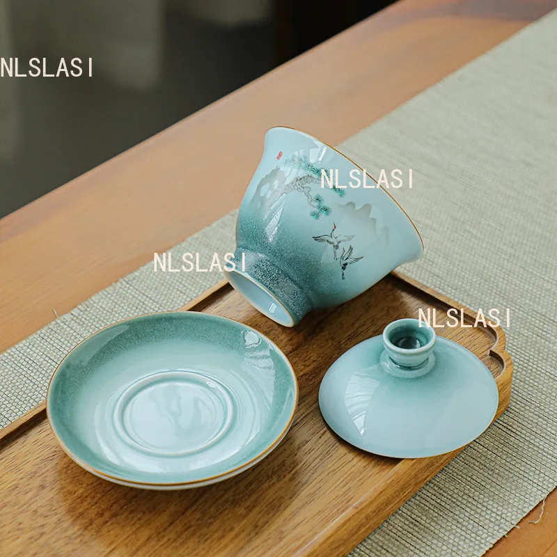200ml Ceramic Covered Bowl Chinese Jingdezhen Hand-painted Kung Fu Tea Bowl Household Tea Bowl White Porcelain Tea Cup