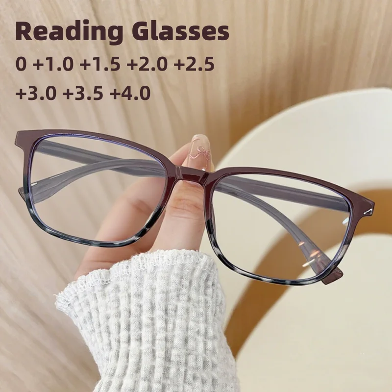 

Fashion Box High-definition Anti Blue Light Reading Glasses Men's and Women's Ultra Light Retro Two Tone High-end Glasses