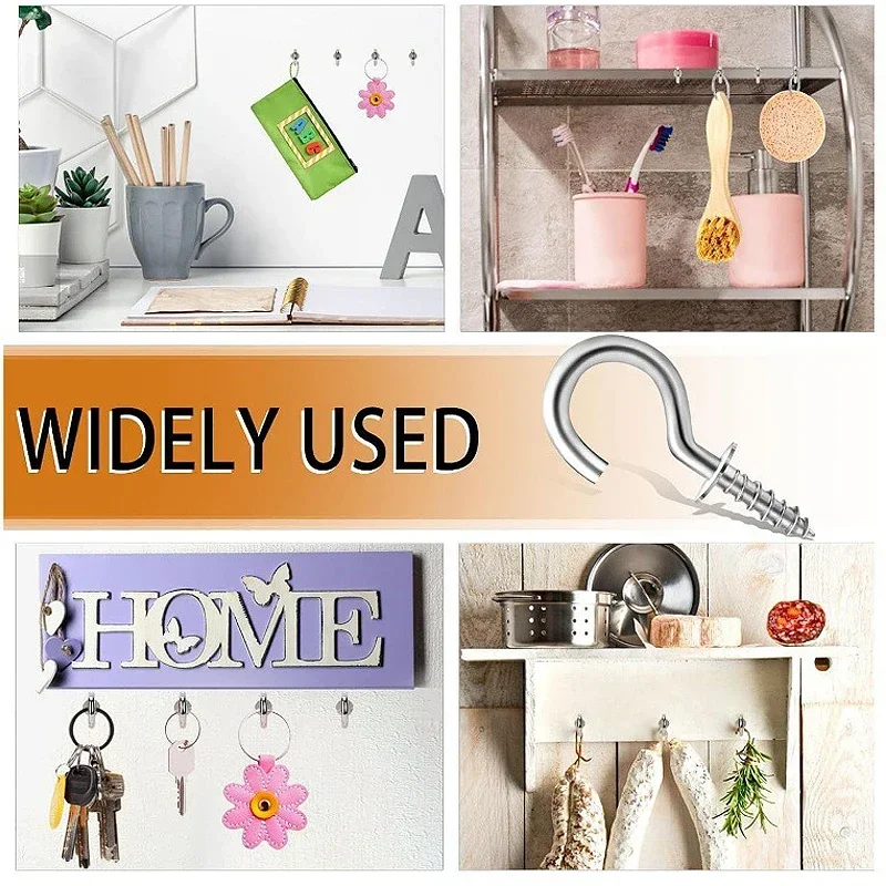 50/1000x Small Screw Hooks Mini Screw in Jewelry Hooks Tiny Metal Screw Caps Keys String Lights Wreaths Plants Ceiling Wall Rack
