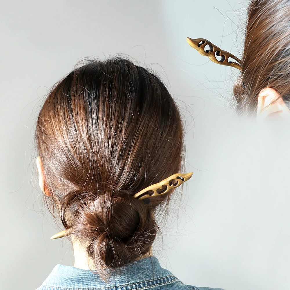Chinese Ethnic Style Hair Clip Pin Green Sandalwood Hair Sticks for Women Chopstick Simple Hair Accessories Girls Hairstyle Tool