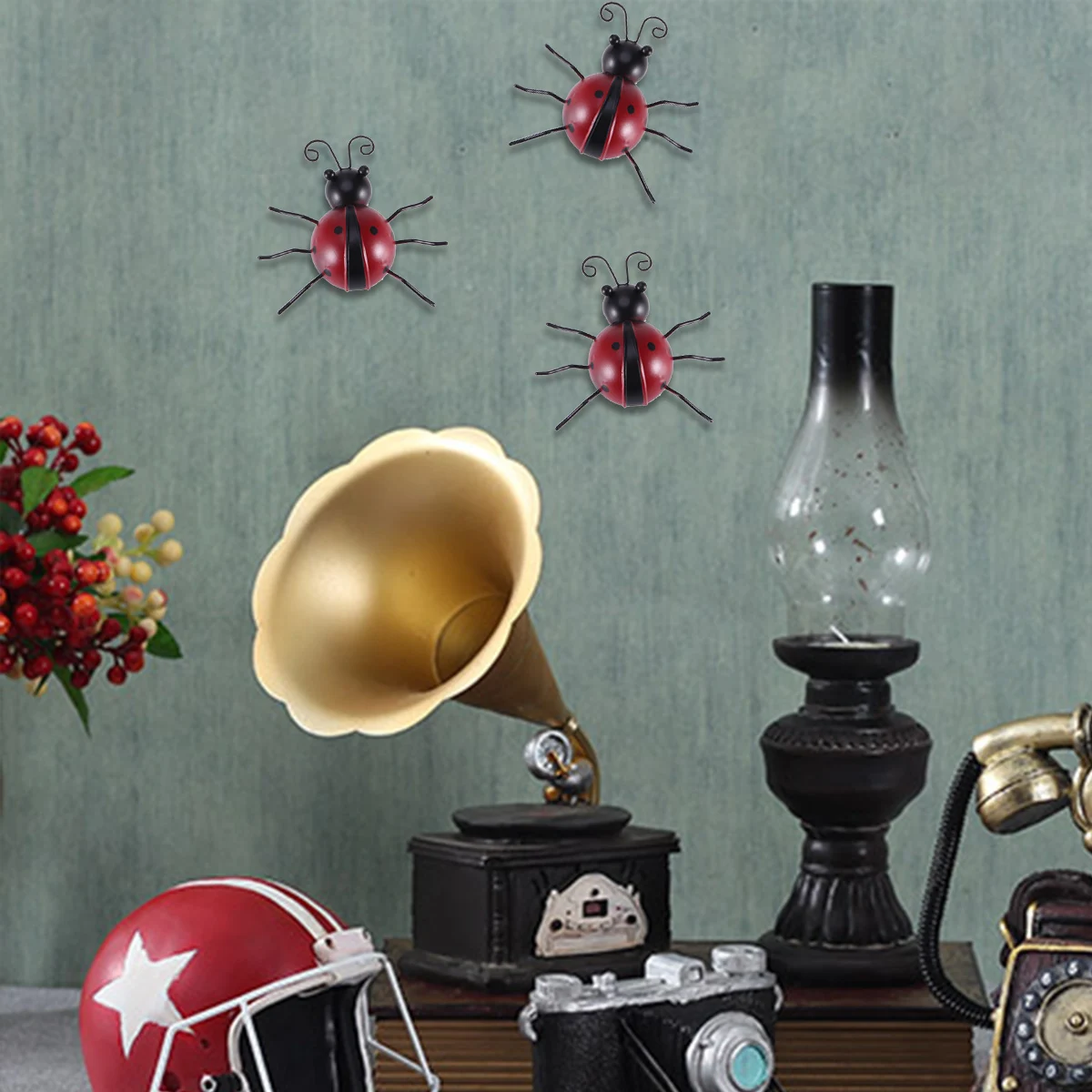 

3Pcs Ladybug Wall-Mounted Metal Art Decoration Red Black Durable Home Garden Hanging Wall Crafts Indoor Outdoor