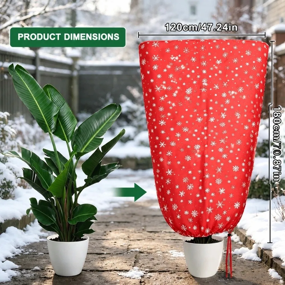 Non-woven Plant Frost Cover Snowflake Print with Zipper & Drawstring Tree Freeze Protection Cover Shrub Frost Cloth Winter