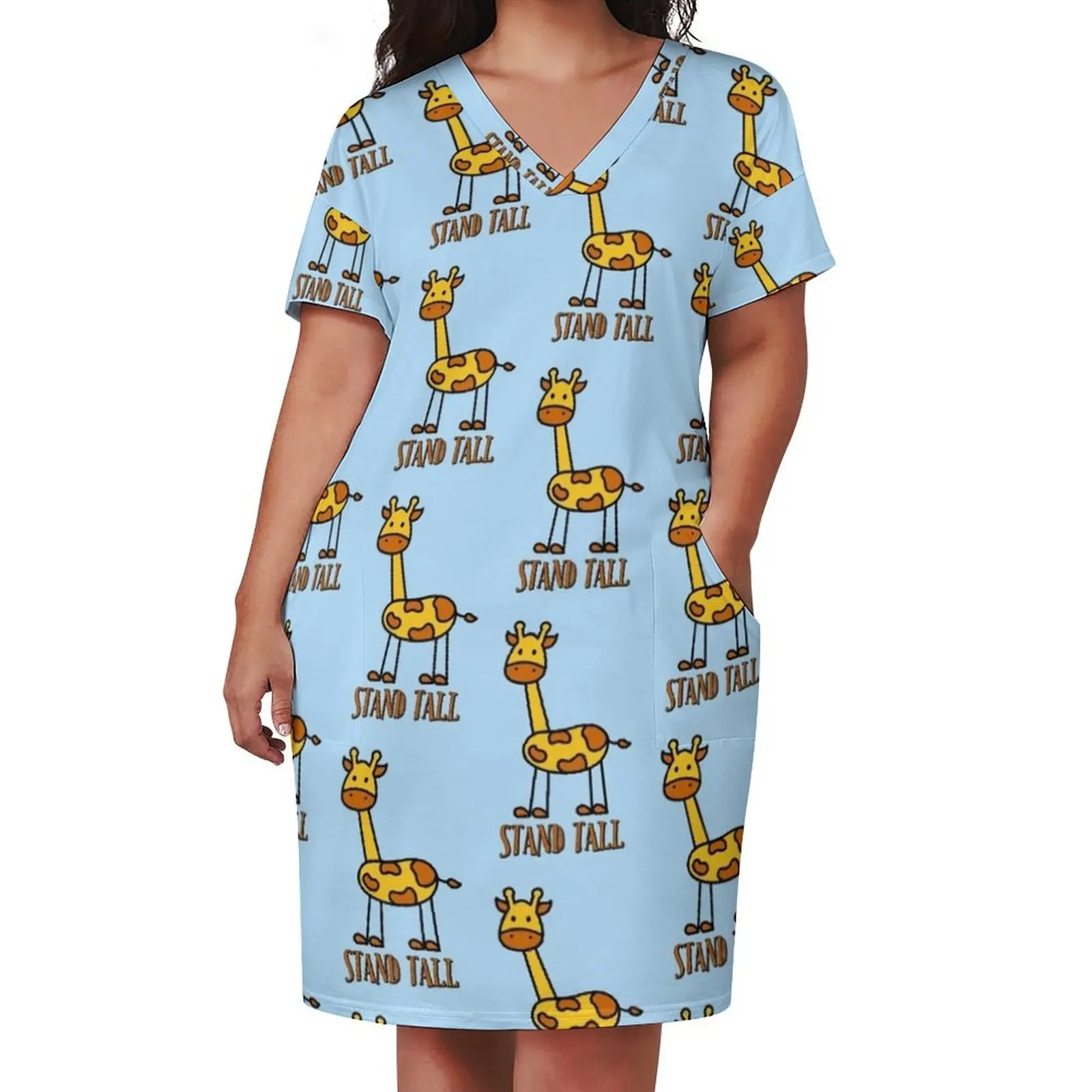 Cute Stand Tall Stick Giraffe Zoo Safari Loose Pocket Dress birthday dress for women women's luxury party dress Evening dresses