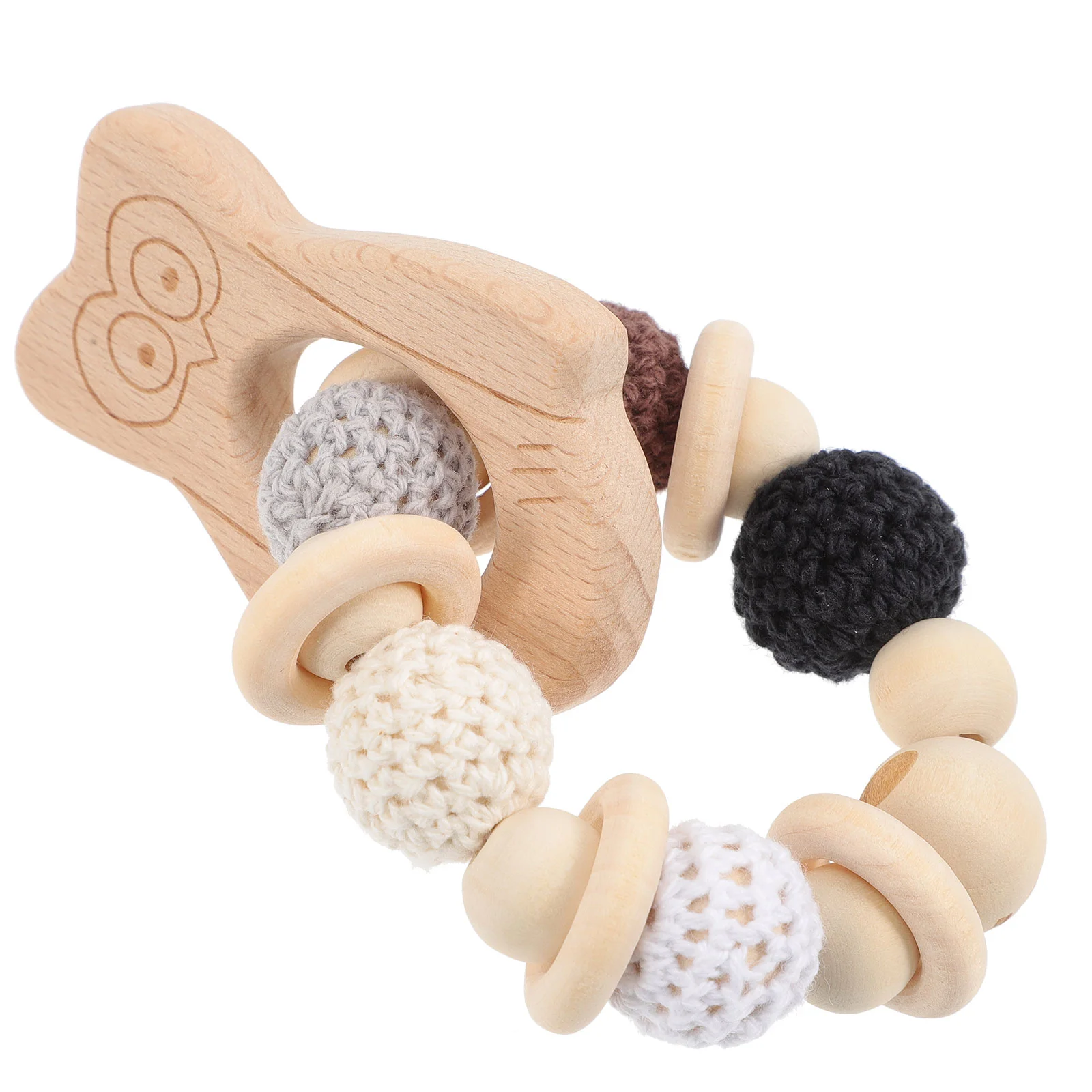 Chew Toys Infant Wooden Owl Teether Ring for Babies 0-6 Months Teething Beech Teethers Silicone