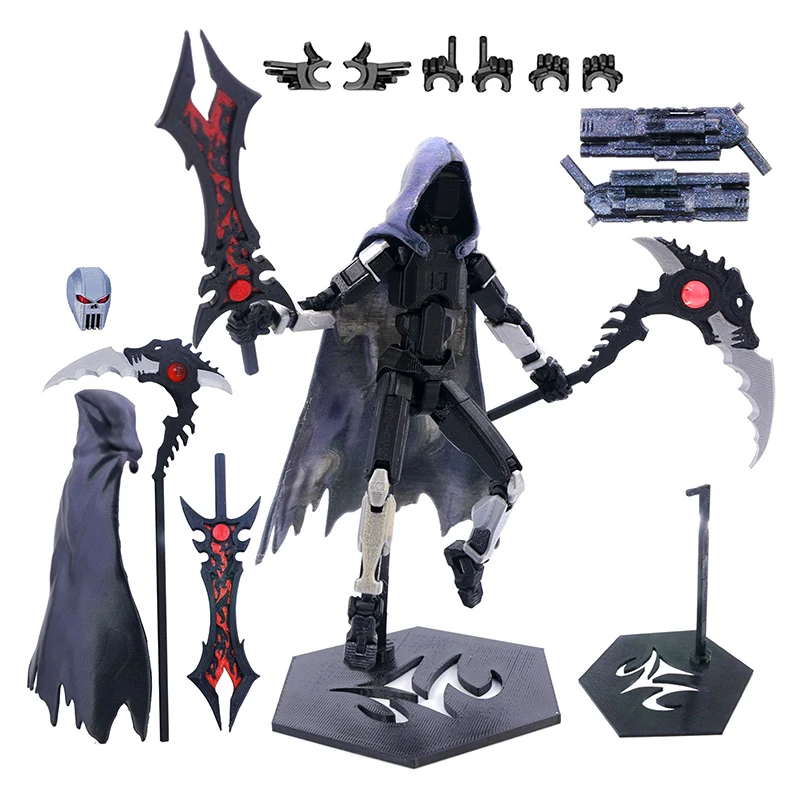 Conjunto de bonecos de ação T13 manequim 13 esqueleto da morte robô móvel com capa Lucky 13 figura de ação colecionável arte