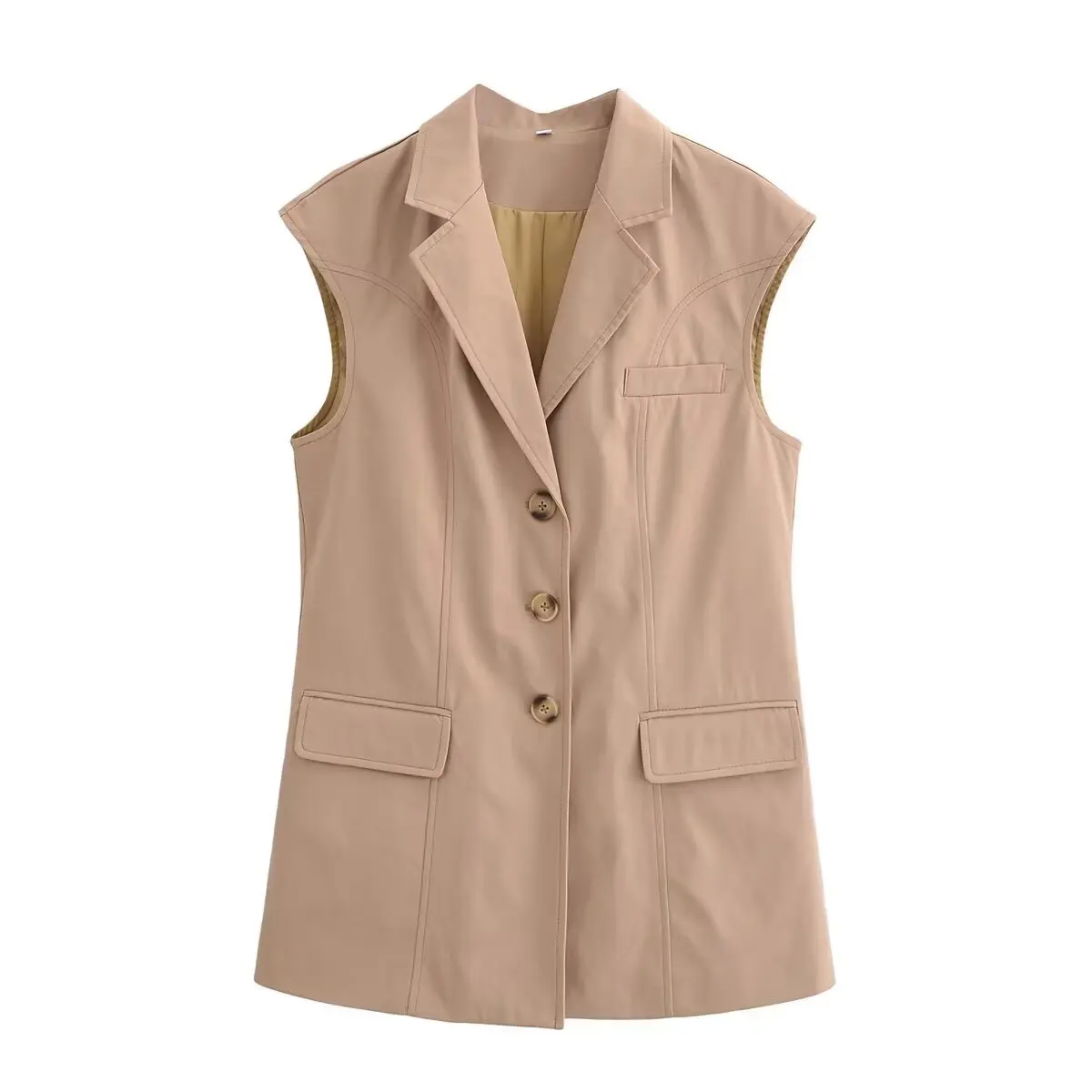 

Topenomi Women Vest 2025 Summer Simple Sleeveless Lapel Single Breasted Jackets French Fashion Solid Versatile Waistcoat Top New