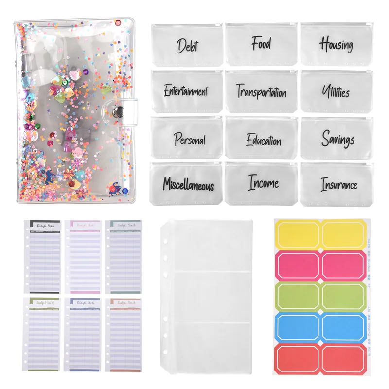 Advanced-A6 Binder Pocket With Notebook Cover,PVC Binder Cover,Waterproof 6-Ring Binder,Notebook,Expense Budget Sheet