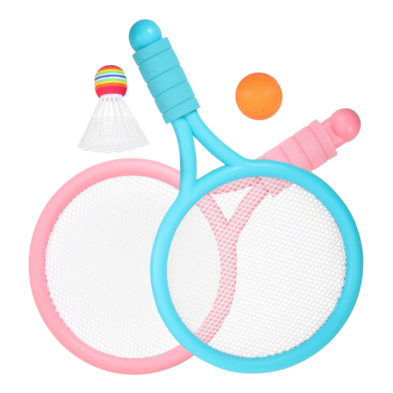 1Set Childrens Badminton Rackets Set with Ball Easy-Grip Handle for Kids 3 Years Old Up Develops Coordination Reaction Hand-Eye