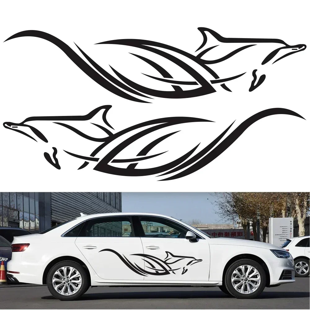 

Dolphin Car Stickers Playing in Water Decoration Fun Sports Race Stripes Side Stickers Car Accessories Door Waist Line Vinyl