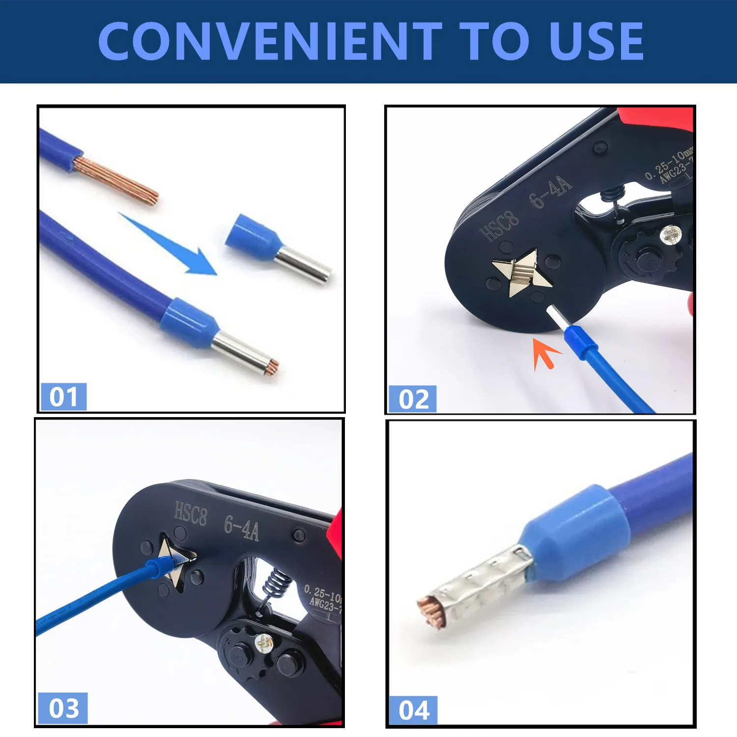 Wire Ferrule Crimping Tool AWG23-7(0.25-10mm²)/AWG23-10(0.25-6mm²)Self-adjustable Ratchet Ferrule Crimper for Insulated Terminal