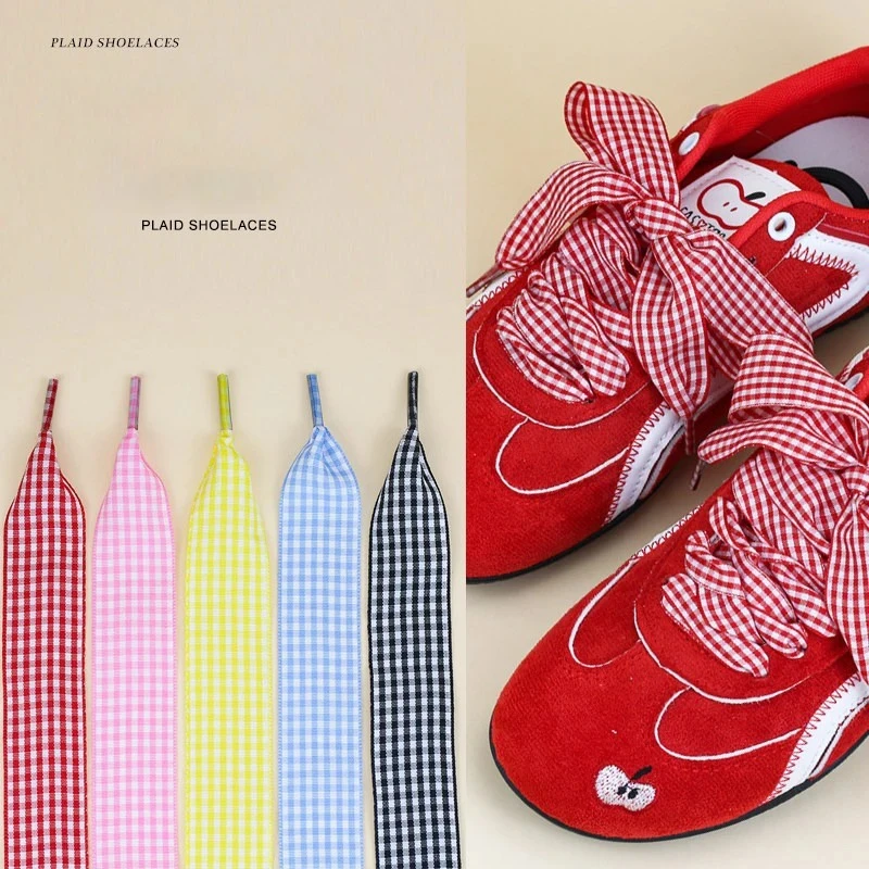 Colorful Plaid Shoelaces Sneakers Flat Shoelace Canvas Casual Shoes laces Width 2.5cm 100/120/140/160CM Laces Shoe Accesories