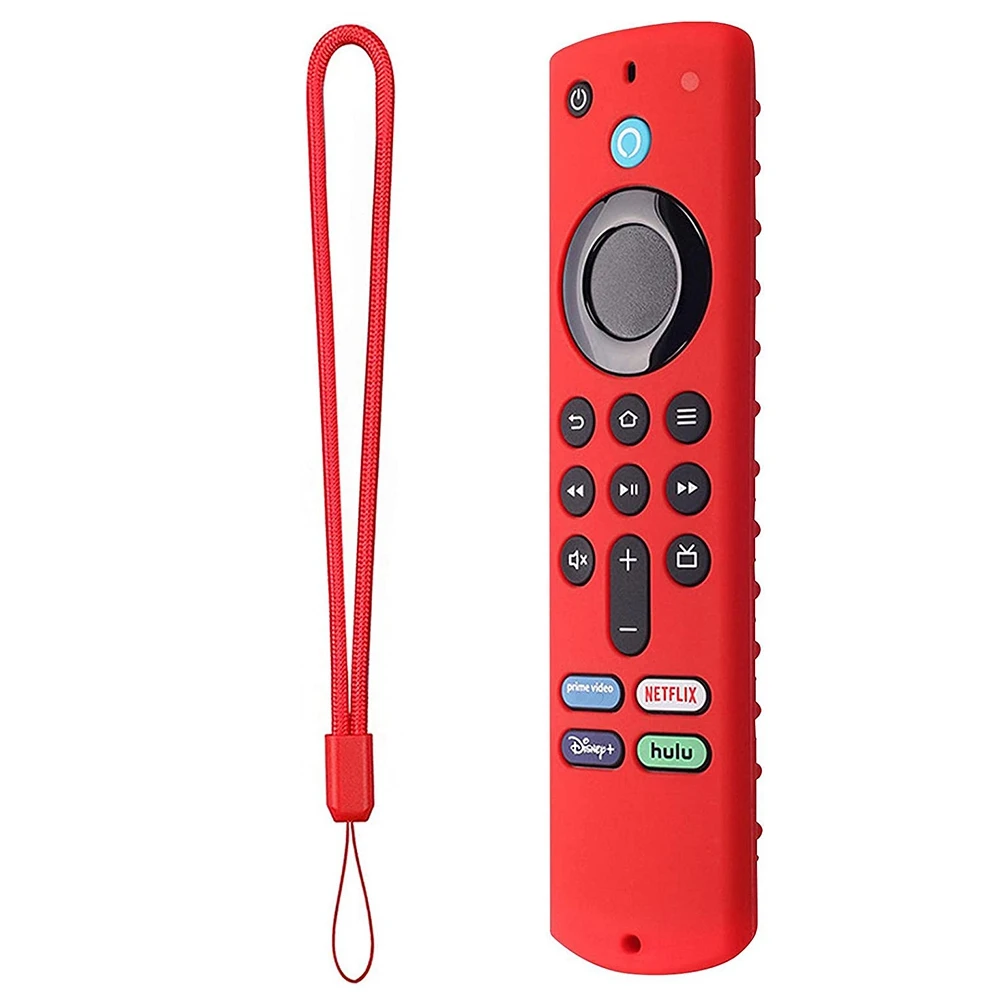 For Fire TV Stick 3Rd Generation Voice Remote Control Silicone Case Light Weight Non-Slip Shockproof with Strap-Red