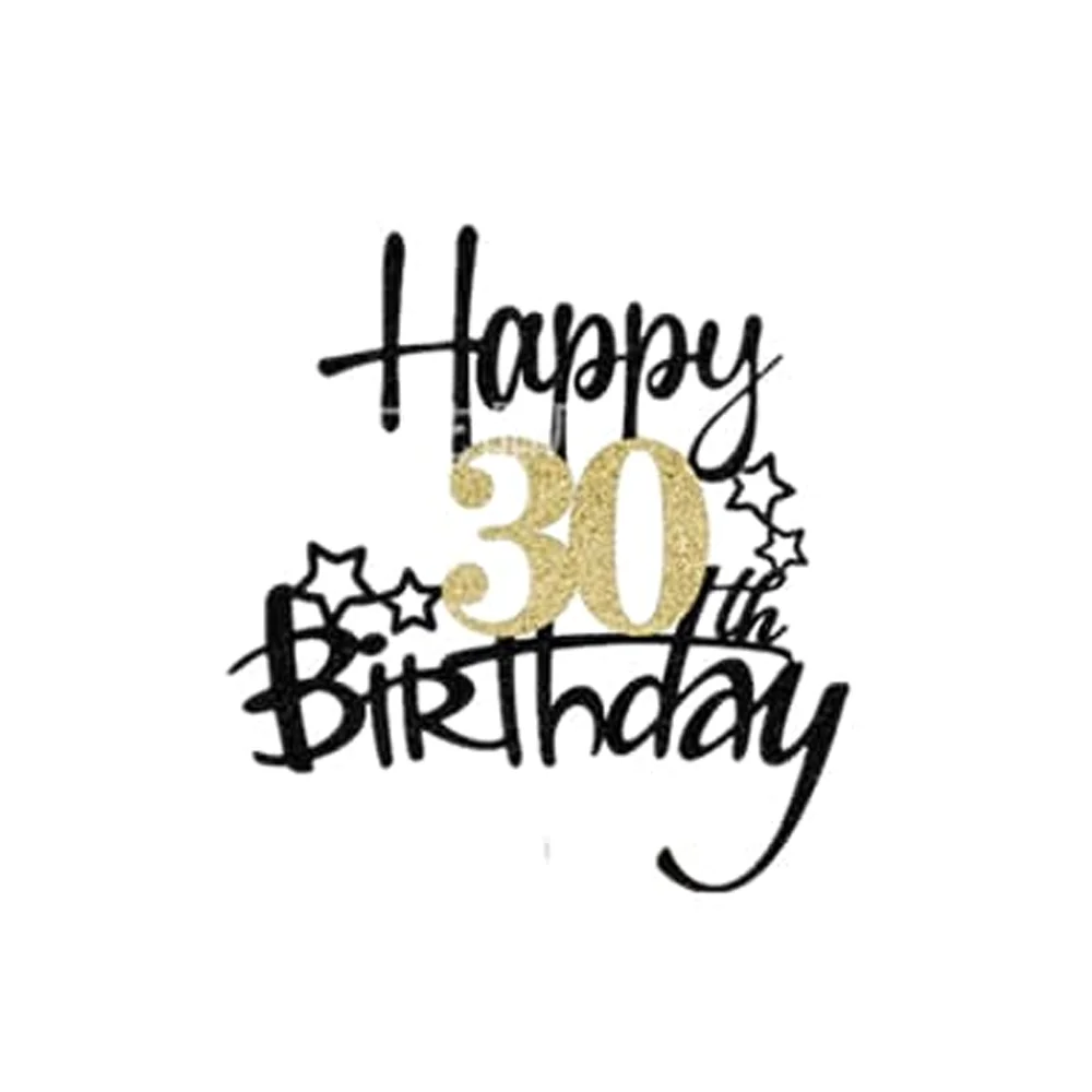 1 Stück Schwarzgold Happy 10 Birthday Cake Topper 10th 20th 30th 40th 50th 60th Loves & Wishes Partydekorationen für die Geburtstagsfeier – Detail 10