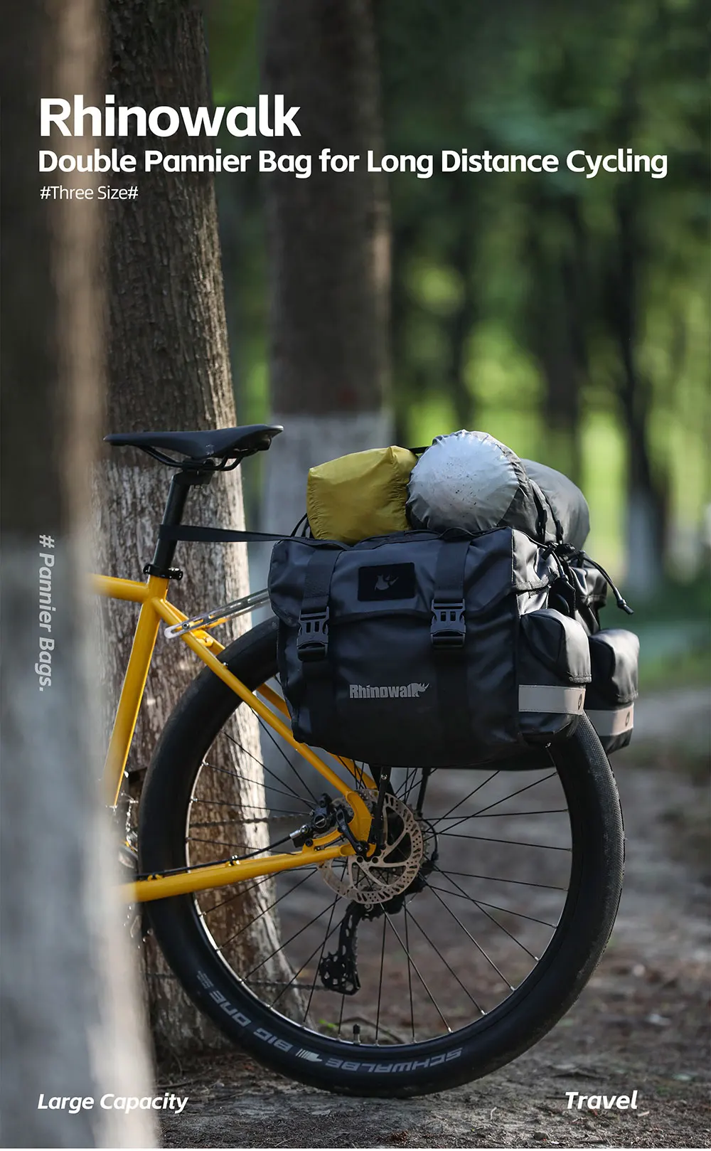 Rhinowalk Fahrrad-Seitentasche, 22–50 l, mit Regenschutz, Fahrrad-Gepäckträger, Kofferraum, Gepäck, Satteltasche, Radfahren, Reisen, MTB-Zubehör – Detail 1
