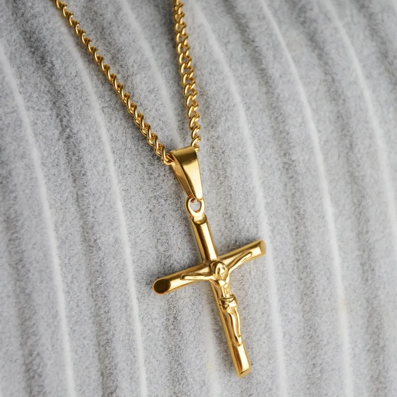 316L Stainless Steel Necklace Women/Men Jewelry Gold Color Crucifix Jesus Cross Pendant Charm Necklace Jewelry