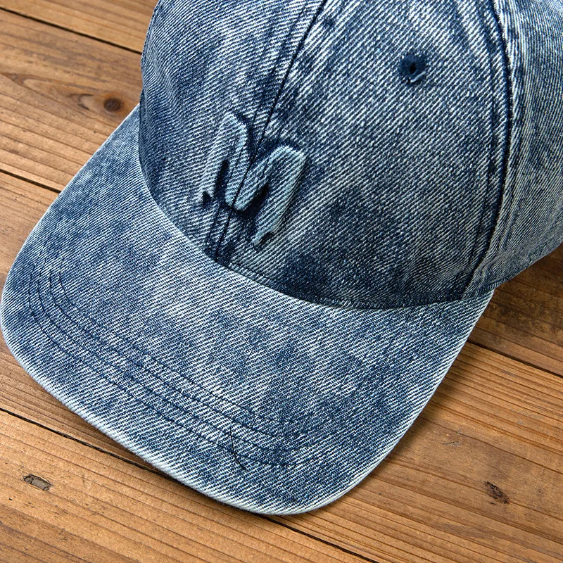 KCZAKA Brand Washed Cotton Baseball Caps Vintage M Letter Soft Top Denim Cap Ladies Casual Street Fashion Sun Hats Bone Caps